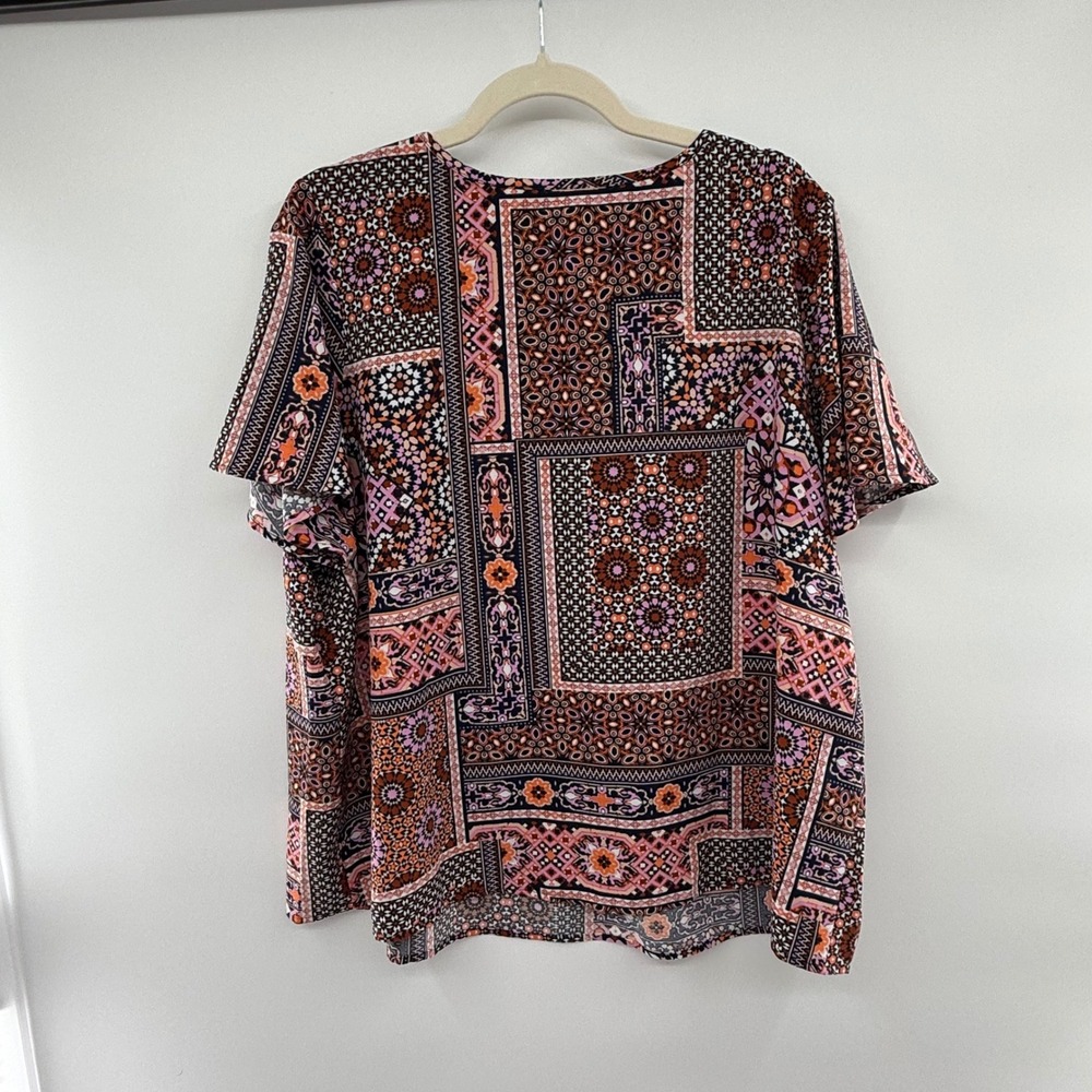 Denim & Co Patchwork Boho Print Short Sleeve Knit Top Plus Size 1X QVC - Picture 5 of 5